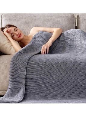New Knitted Weighted Blanket Grey 50"x75" 15lbs Home Décor Cooling Guohaoi Bed